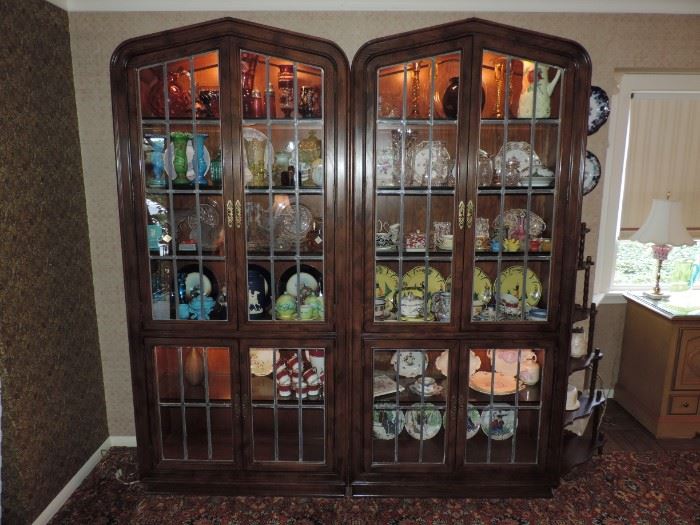 Fine LEADED DOOR FRONT Curio Cabinets - shown together ... sold by the piece. 