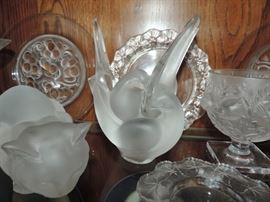 Lalique Love Bird Vase with Flower Frog 