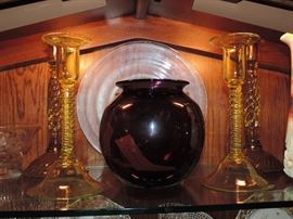 Steuben Twist Stem Candlesticks 