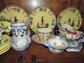 Quimper, puzzle jug, plates 