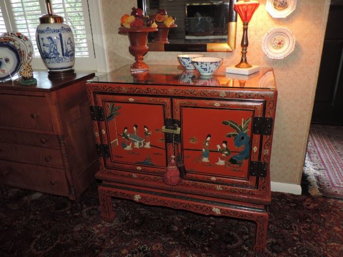 Antique Chinese Chest in Stand in Red Lacquer purchase by the family  (with paper-work). 