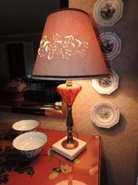 Cranberry Lamp with Hand Cut Shade 