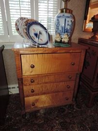 Custom Made for this family from Antique Tiger Maple Boards - MINIATURE CHEST...one of the BEST HANDMADE 20th Century Examples I have EVER SEEN! Color is OUTSTANDING !