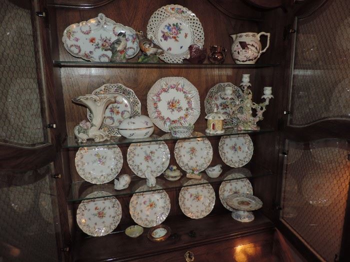 Contents of Drexel Bookcase include: DRESDEN and Meissen Items...most are antique. 