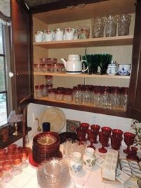 kitchen cabinet with Kings Crown and useful dishware and glassware 