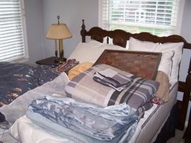 FULL-SIZE BED ( LIKE-NEW MATTRESS & BOX SPRINGS), BEDDING & LAMP