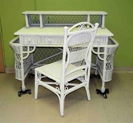 White Wicker Desk w/Chair