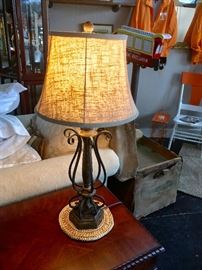 Pair of Great Black Iron and Wooden Lamps