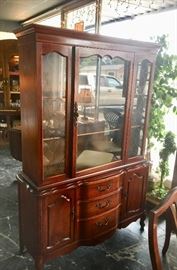 Beautiful Smaller Sized Mahogany China Cabinet with curved drawers and Glass Front