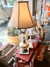 Vintage Gold, Brass & Marble Lamp with Crystal Accents