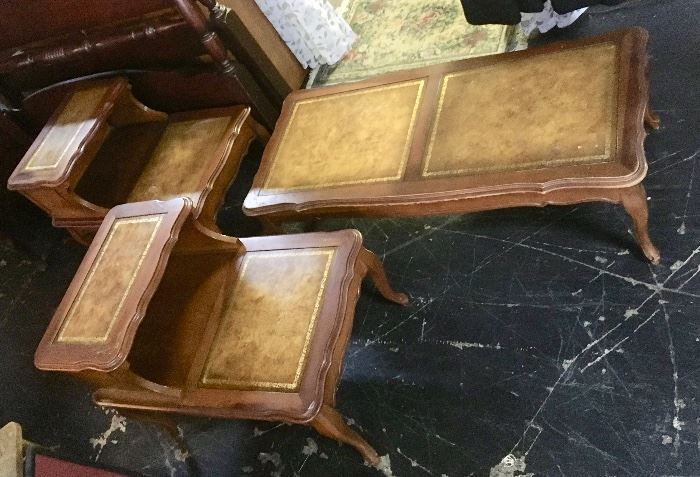 Set of 3 Leather Top Tables