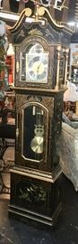 TEMPUS FUGIT Black Hand Painted GORGEOUS Grandfather Clock, Made in W. Germany, German Movement with Chimes