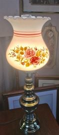 Vintage Lamp with Rose Painted Glass Shade