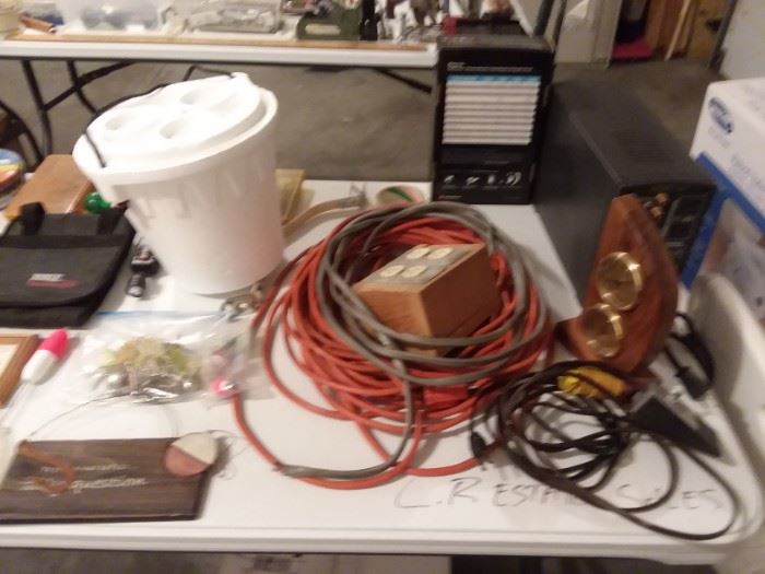 Extension cords, minnow bucket