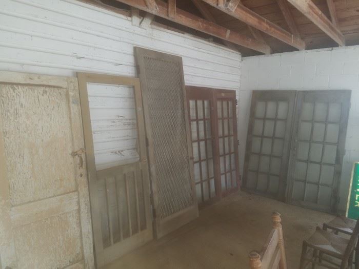 Architectural salvage: doors! 2 sets of French doors, one 8 foot screen door, and more