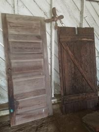 Architectural salvage - 5 panel wooden door & barn door. 