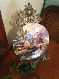 Thomas Kinkade plate; easel 