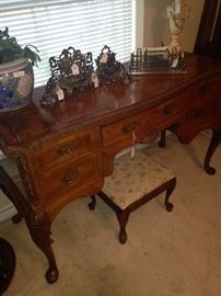 Lovely 5-drawer desk; foot stool