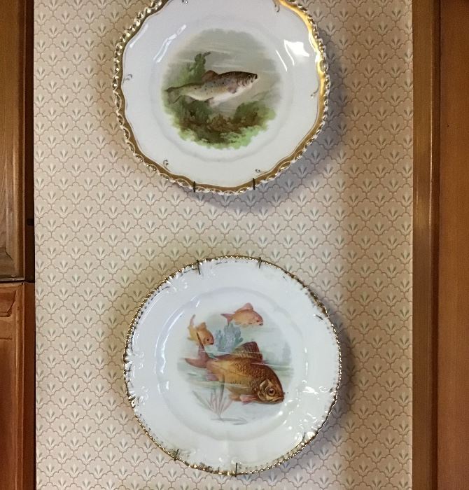 Two Antique fish Plates, Also Large Platter not Shown