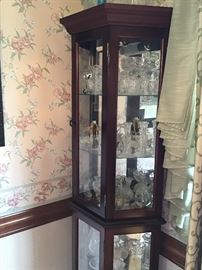 Small Lighted Display Cabinet Full of Cut glass and Crystal