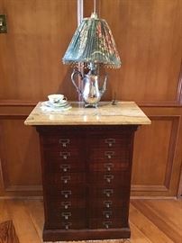 Multi Drawer Cabinet, Silver Plate teapot lamp