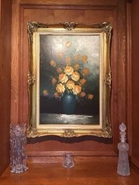 Large Oil Painting, Cut-glass and Crystal