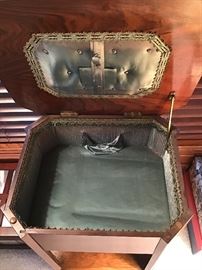 Antique Sewing Stand with Green Silk Lining