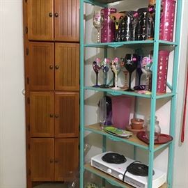 Corner Storage Cabinet, Hand Painted Wine Glasses