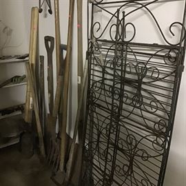 Yard tools, folding metal shelf