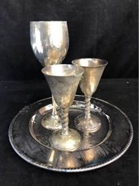 Silver plate Goblets and Tray