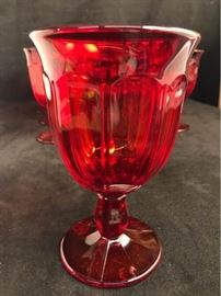Nine Red Glass Goblets