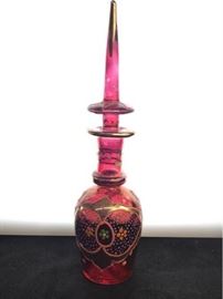 Red Hand Painted Glass Perfume Bottle
