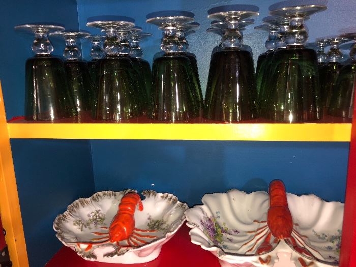 Green glass 
Lobster serving dishes