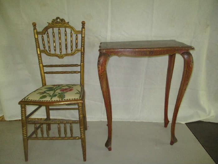 Antique needlepoint chair and antique table