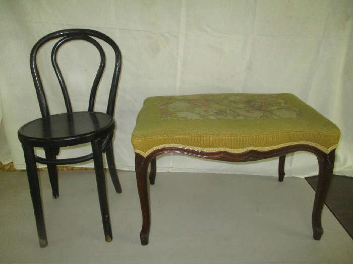 Antique chair and needlepoint stool