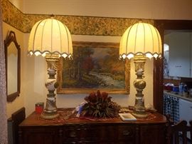 Pair of beautiful lamps some damage to one of the shade