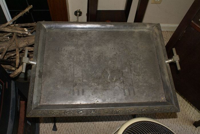 Victorian Era Serving Tray with Bird in middle of tray and Wild Deer Motif on the Boarder 