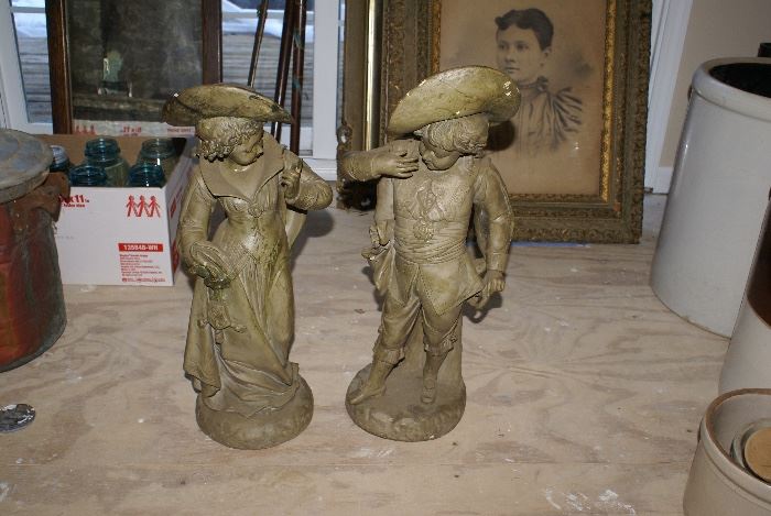 Pair of Large Sculpture Figures of French Couple 