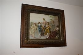Victorian Era Framed Color Lithograph of Couple Dancing 