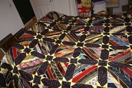 Antique Victorian Handmade Crazy Quilt Embroidery Needlework Folk Art Bedspread