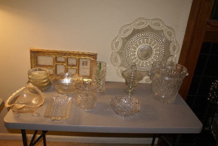 Assortment of Old Antique Glass Serving Trays, Bowls, Vases & More 