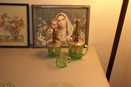 Green Depression Glass A&J Measuring Cup Mixer with Beater