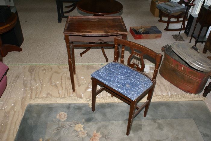 C.1930's Harp Back Chair Phone Sitting Table