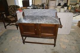Antique Gray Marble Top English Cabinet 