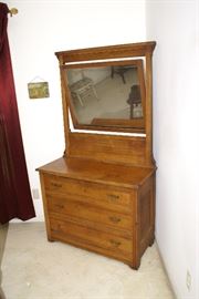 Victorian Era 3 Drawer Dresser with Beveled Glass Tilting Mirror. Nice 