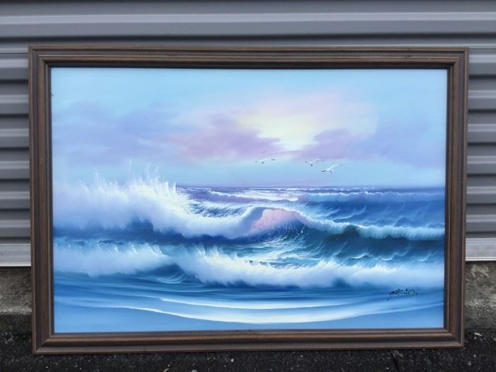 Framed Artwork "Ocean Waves and Seagulls Flying" https://ctbids.com/#!/description/share/53234