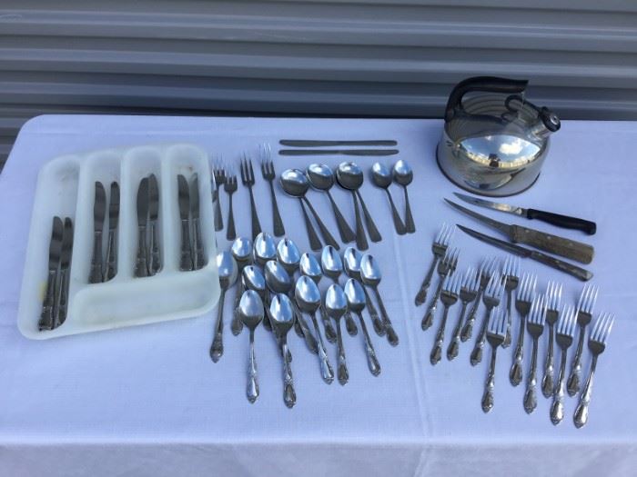 Assorted Stainless Steel Utensils and Tea Kettle https://ctbids.com/#!/description/share/53241