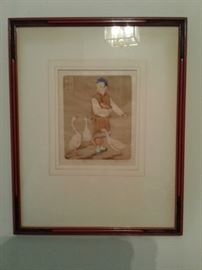 Dorsey Potter Tyson original proof etching. "Goose Boy"