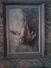 Birds oil on canvas, signed illegible