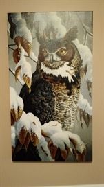 In a snow capped mountain high on in a tree you  find the Great Horned Owl - Oil  On Canvas!
